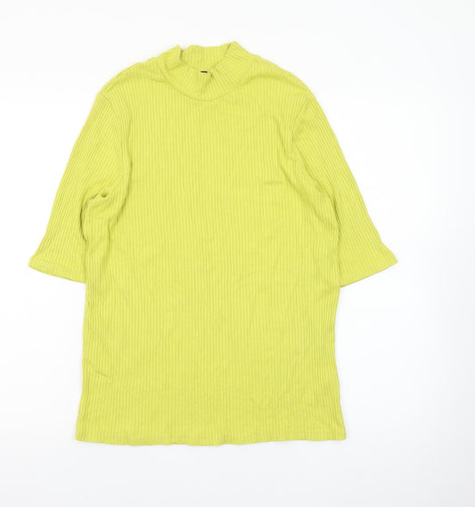 Marks and Spencer Women Yellow Mock Neck Ribbed T-Shirt Size 16