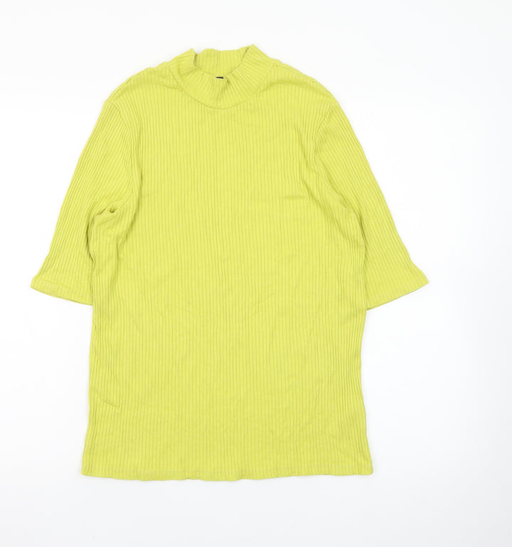 Marks and Spencer Women Yellow Mock Neck Ribbed T-Shirt Size 16