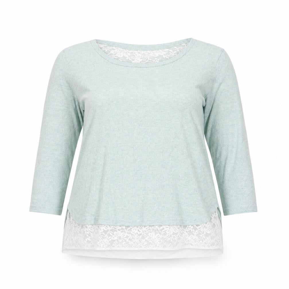Front view of Apricot Women’s Green Lace Hem jumper UK 14