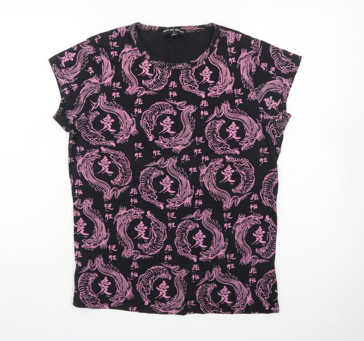 NEW girl ORDER Womens Black Dragon Print T-Shirt Size 14