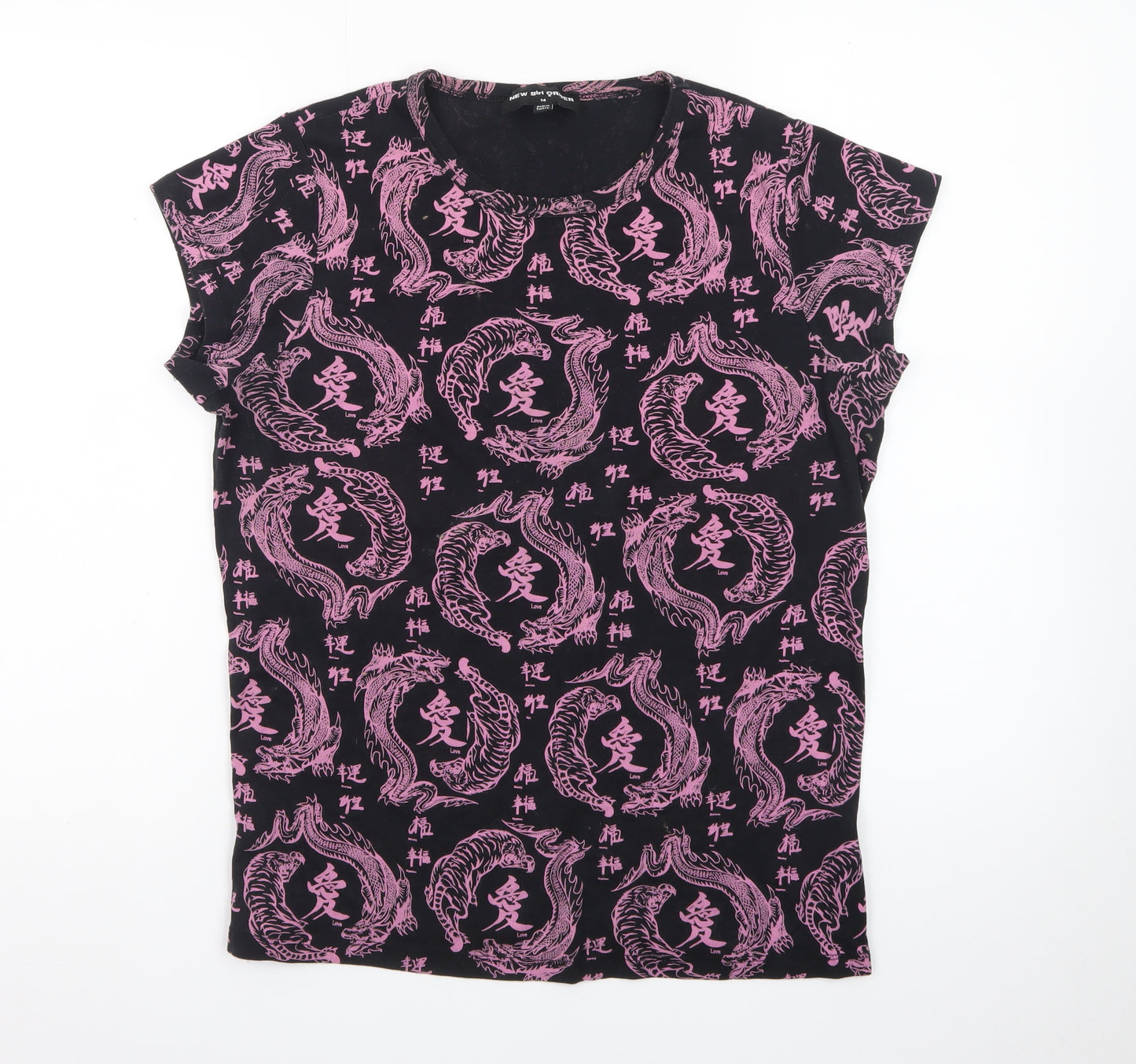 NEW girl ORDER Womens Black Dragon Print T-Shirt Size 14