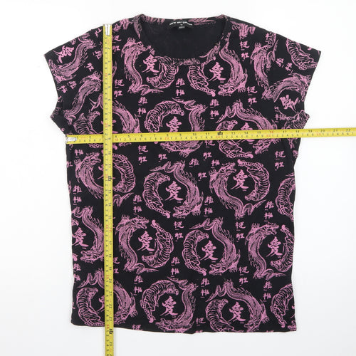 NEW girl ORDER Womens Black Dragon Print T-Shirt Size 14