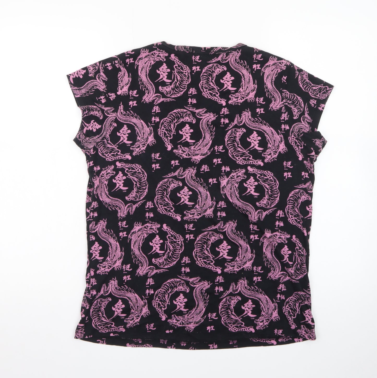 NEW girl ORDER Womens Black Dragon Print T-Shirt Size 14