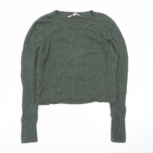 Miss Selfridge Petites Green Ribbed Cropped Knit Top UK 10