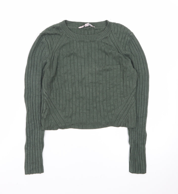 Miss Selfridge Petites Green Ribbed Cropped Knit Top UK 10