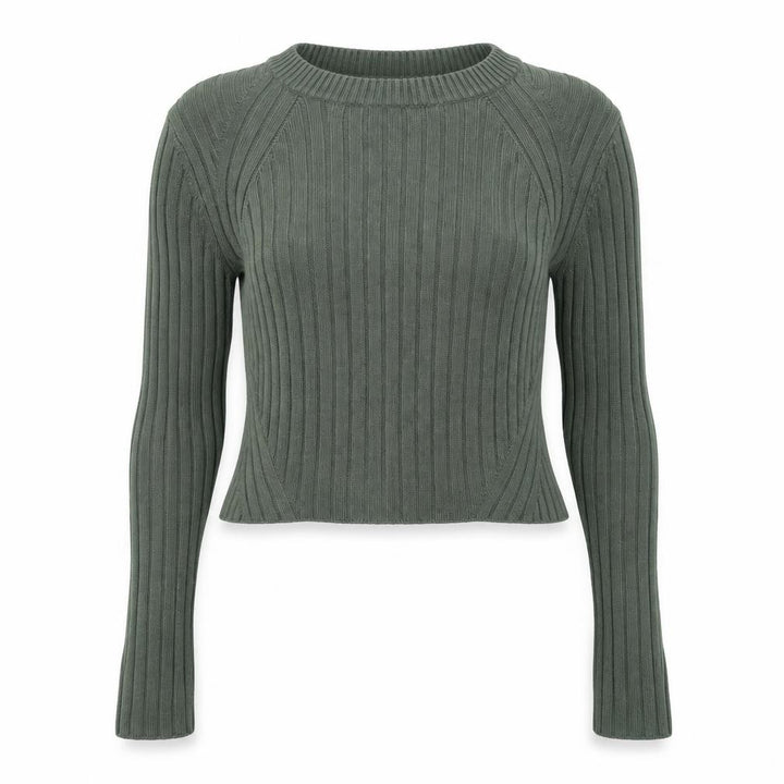 Miss Selfridge Petites Green Ribbed Cropped Knit Top UK 10