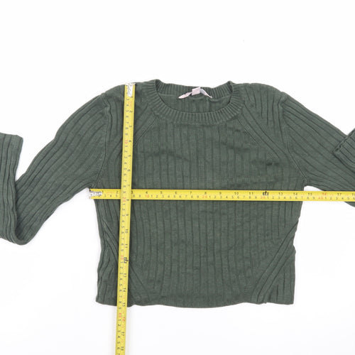 Miss Selfridge Petites Green Ribbed Cropped Knit Top UK 10