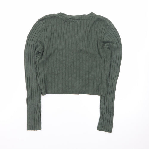 Miss Selfridge Petites Green Ribbed Cropped Knit Top UK 10
