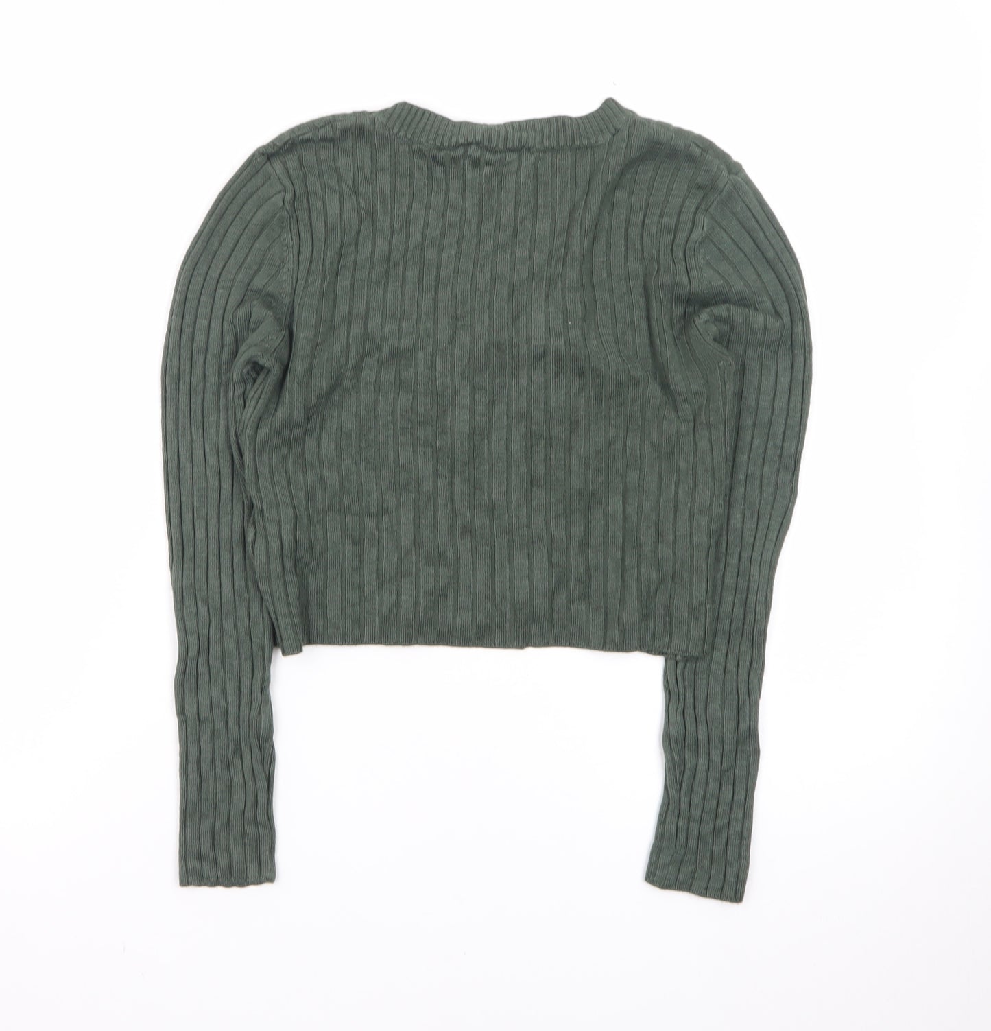 Miss Selfridge Petites Green Ribbed Cropped Knit Top UK 10