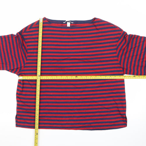 H&M Men's Red and Navy Striped Long Sleeve Cotton T-Shirt Size S
