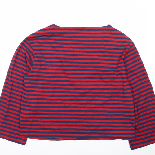H&M Men's Red and Navy Striped Long Sleeve Cotton T-Shirt Size S