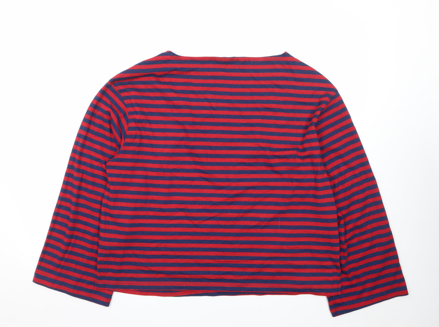 H&M Men's Red and Navy Striped Long Sleeve Cotton T-Shirt Size S