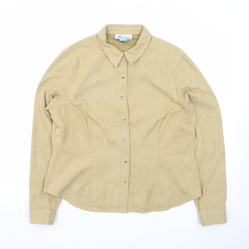 Monsoon Women Beige Suede Button-Up Long Sleeve Shirt Size 18
