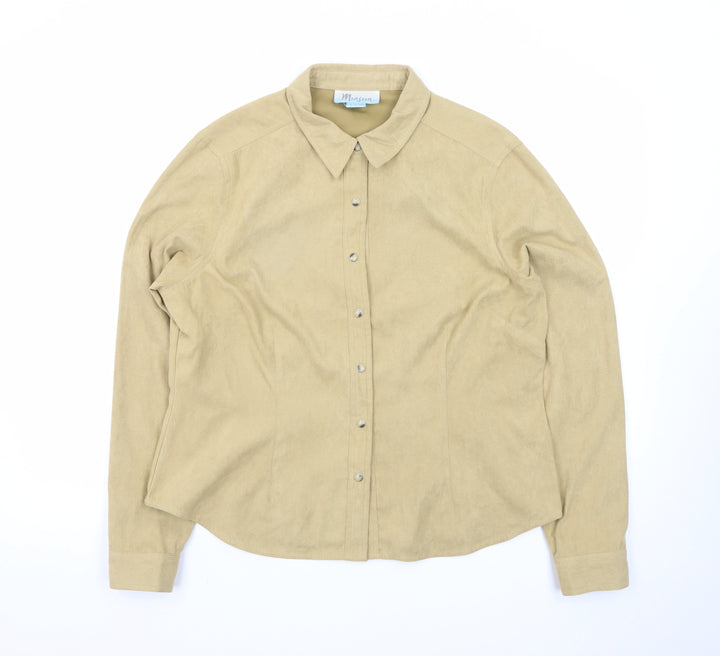 Monsoon Women Beige Suede Button-Up Long Sleeve Shirt Size 18
