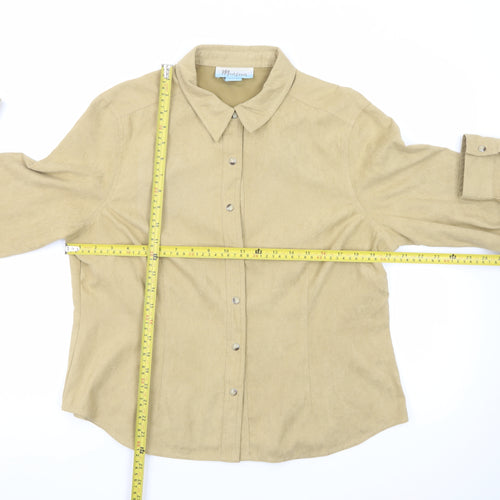 Monsoon Women Beige Suede Button-Up Long Sleeve Shirt Size 18