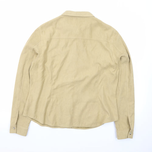 Monsoon Women Beige Suede Button-Up Long Sleeve Shirt Size 18