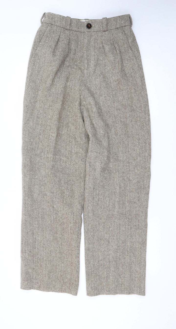 ba&sh Women's Beige Wool Herringbone High-Waist Wide-Leg Trousers S
