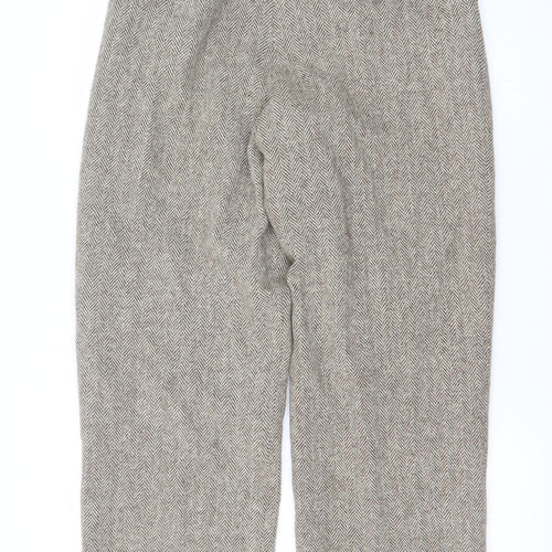ba&sh Women's Beige Wool Herringbone High-Waist Wide-Leg Trousers S