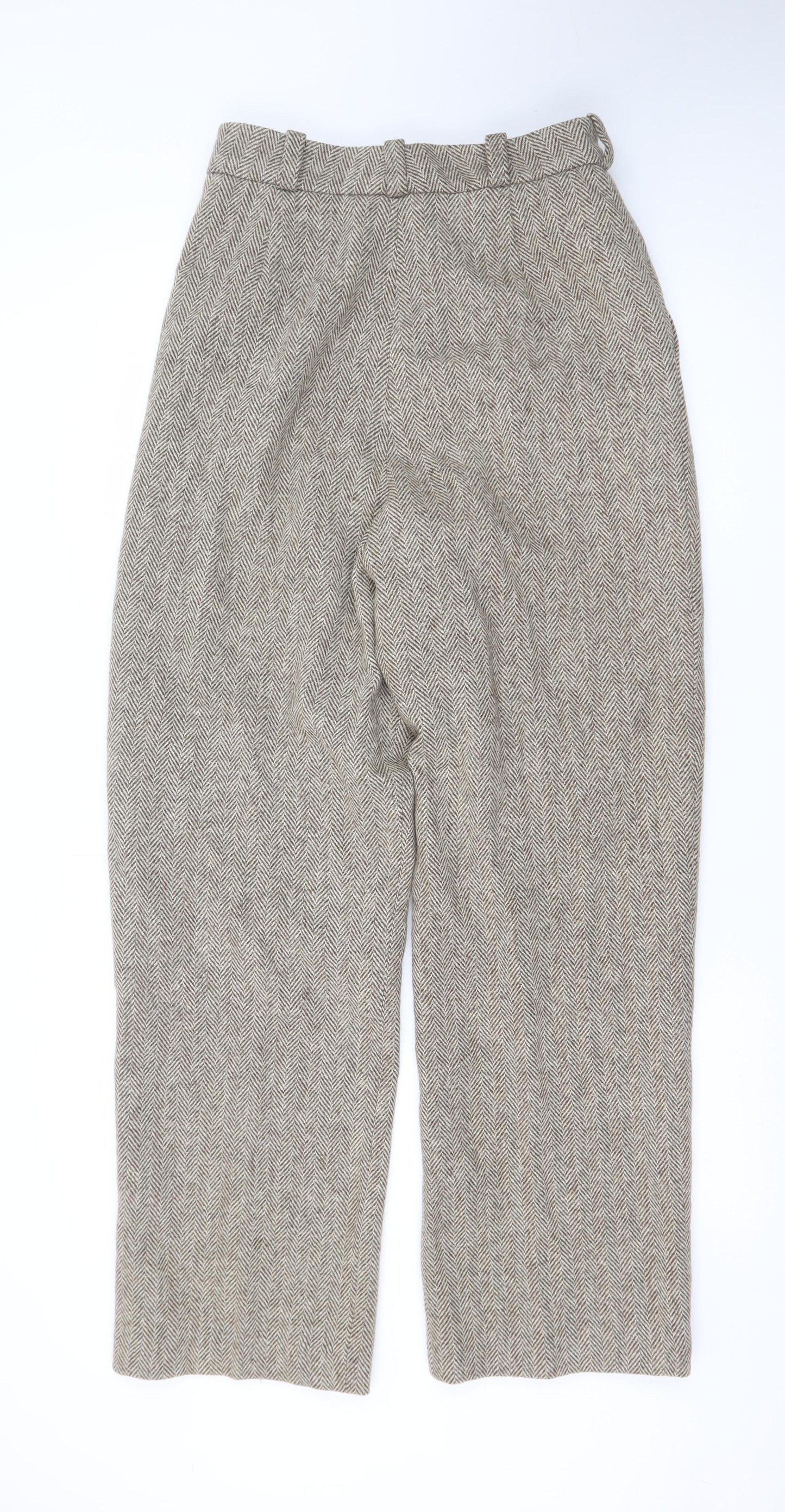 ba&sh Women's Beige Wool Herringbone High-Waist Wide-Leg Trousers S