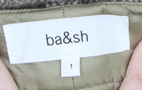 ba&sh Women's Beige Wool Herringbone High-Waist Wide-Leg Trousers S