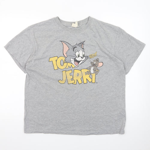 H&M Women's Grey Tom and Jerry Short Sleeve Cotton T-Shirt M