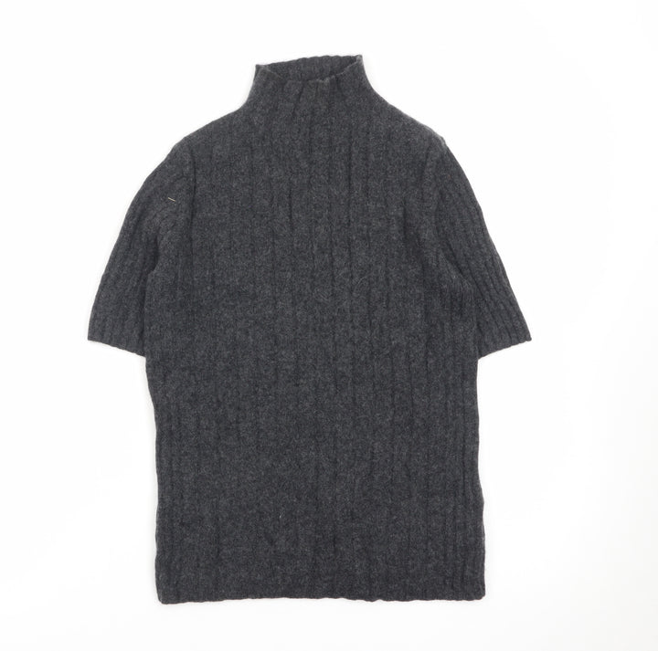 Farhi by Nicole Farhi Women Grey Pure Cashmere Short Sleeve Roll Neck Top M
