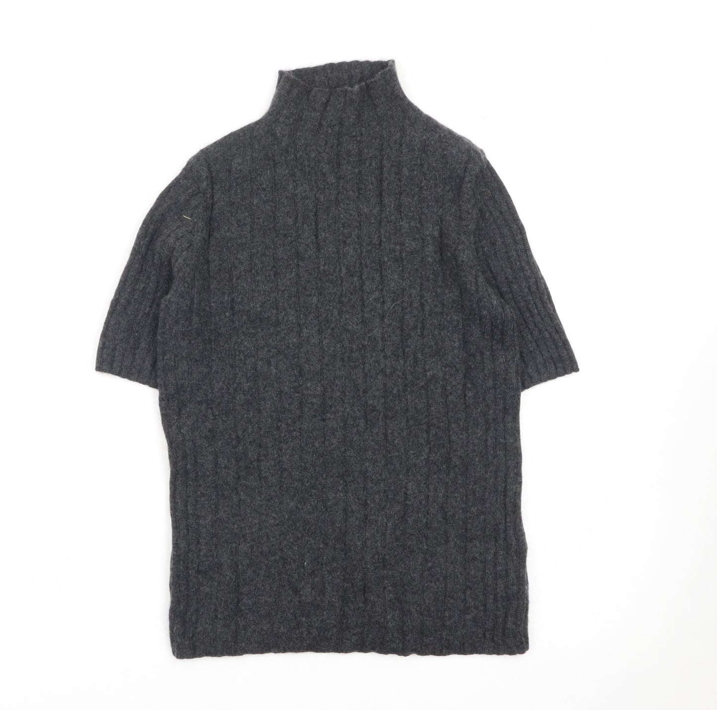 Farhi by Nicole Farhi Women Grey Pure Cashmere Short Sleeve Roll Neck Top M