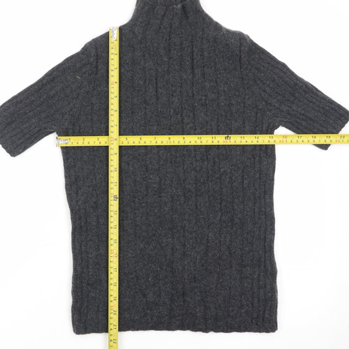 Farhi by Nicole Farhi Women Grey Pure Cashmere Short Sleeve Roll Neck Top M