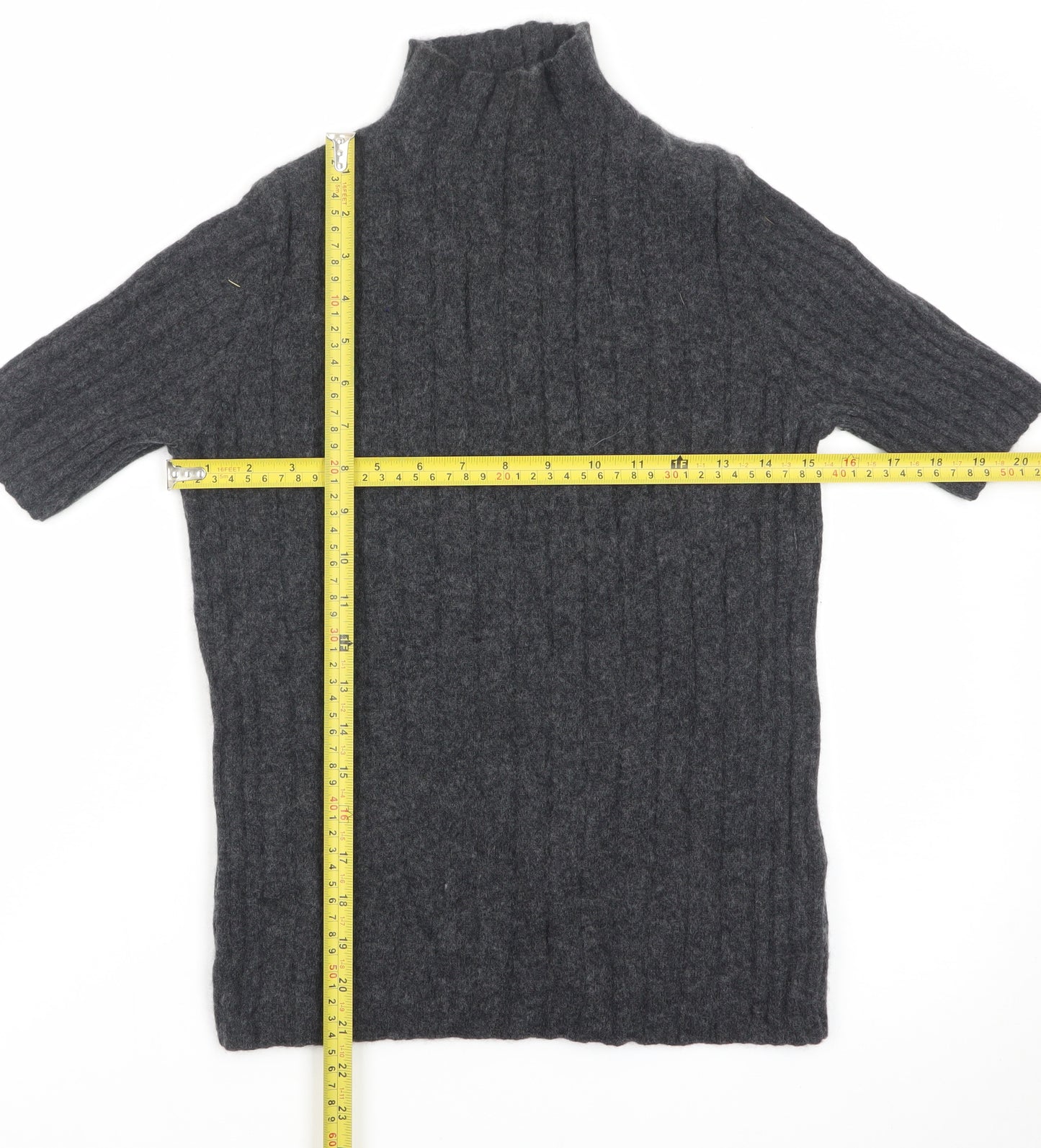 Farhi by Nicole Farhi Women Grey Pure Cashmere Short Sleeve Roll Neck Top M