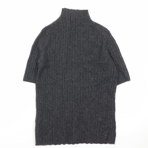 Farhi by Nicole Farhi Women Grey Pure Cashmere Short Sleeve Roll Neck Top M