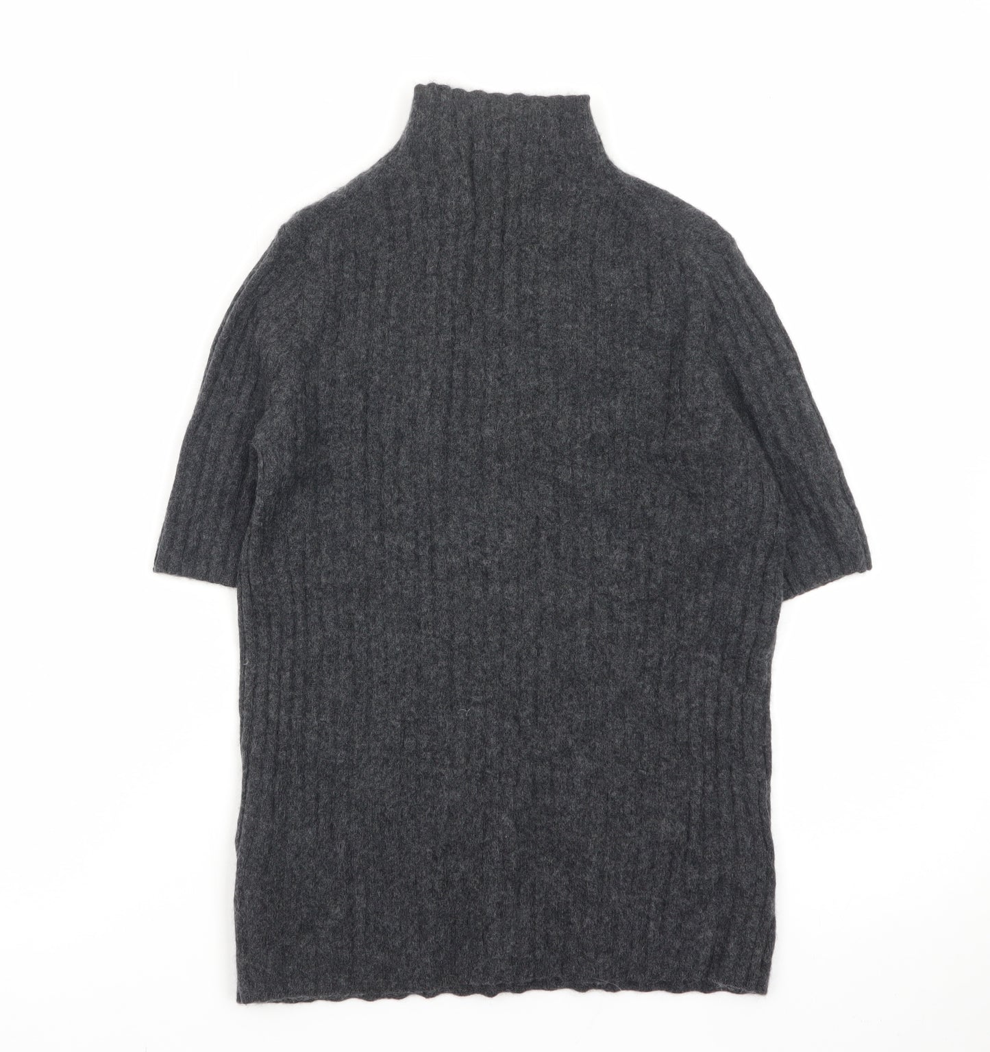 Farhi by Nicole Farhi Women Grey Pure Cashmere Short Sleeve Roll Neck Top M