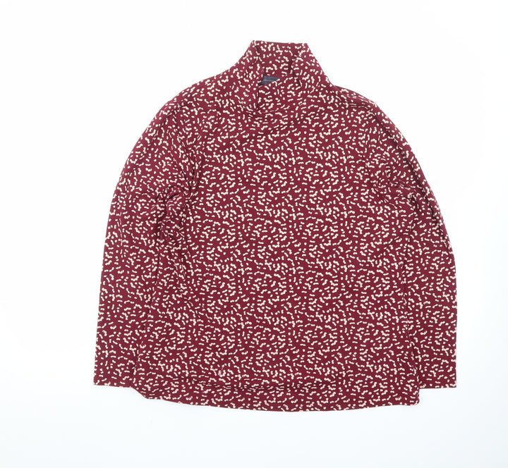 Marks and Spencer Womens Red Floral Roll Neck Long Sleeve Jersey Top Size 16