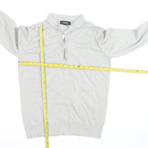 CAPO Men's Grey Cotton Half Zip Long Sleeve Casual Top Size M