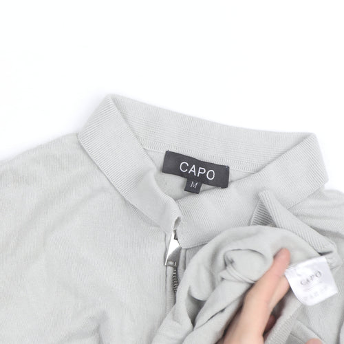 CAPO Men's Grey Cotton Half Zip Long Sleeve Casual Top Size M