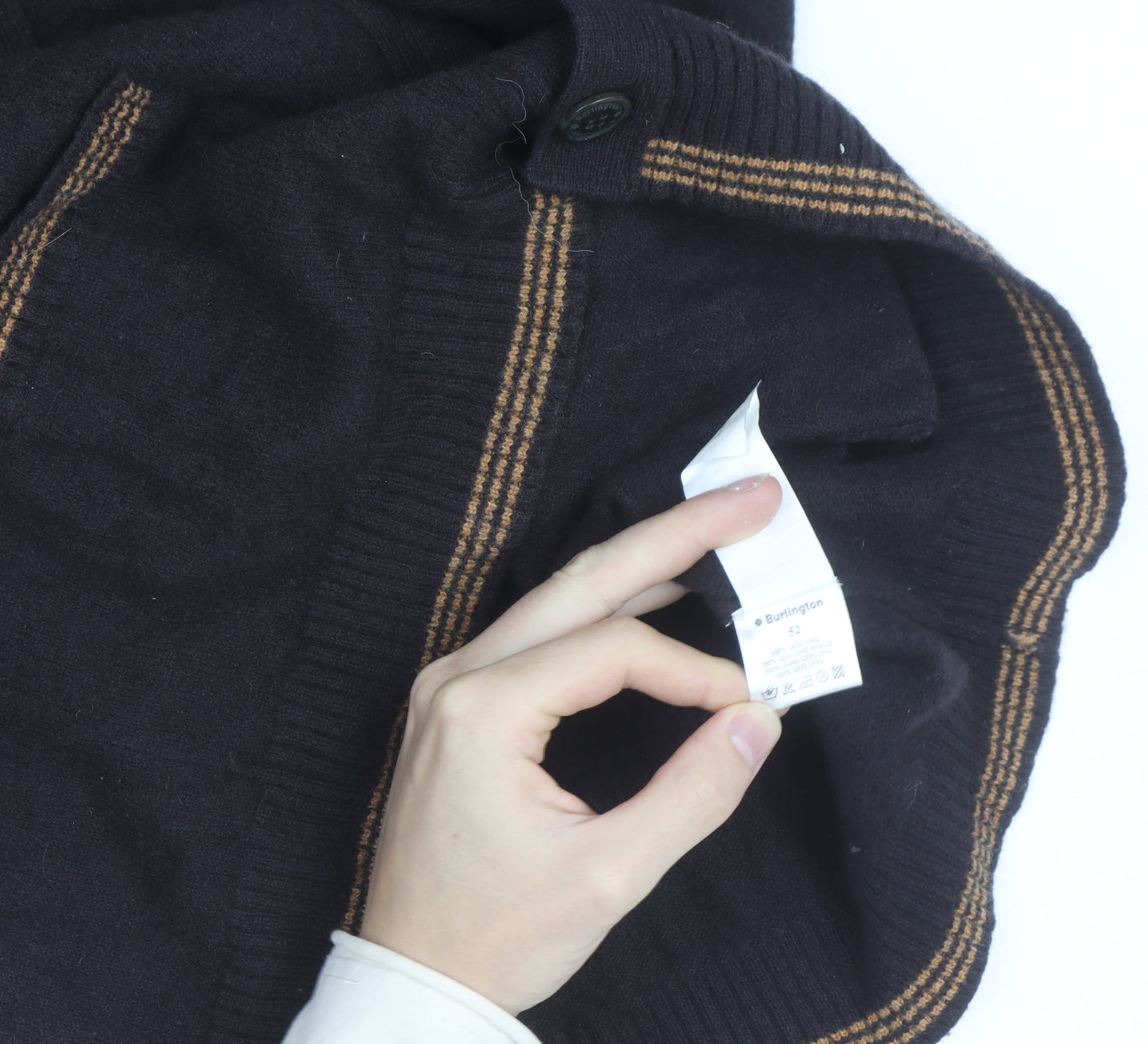 Burlington Men's Black Wool Cashmere Cardigan S High Neck