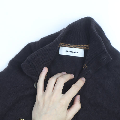 Burlington Men's Black Wool Cashmere Cardigan S High Neck