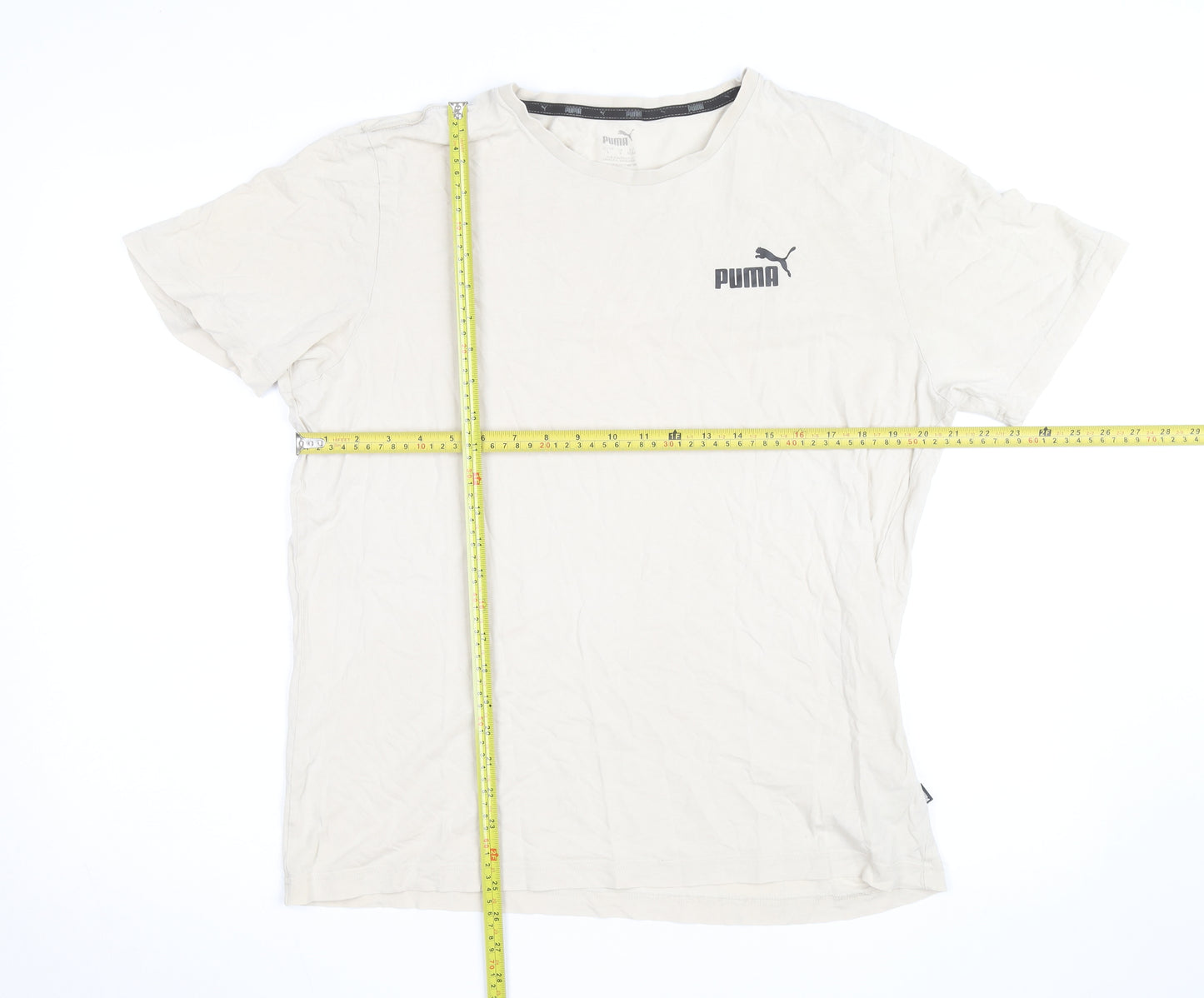 Puma Men's Beige Crew Neck Short Sleeve Cotton T-Shirt Size L