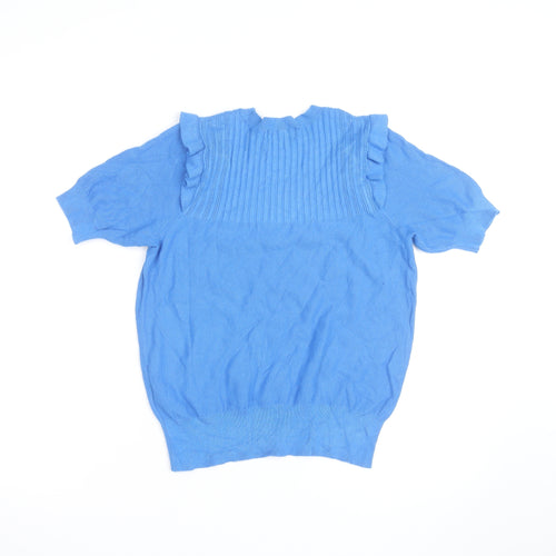 Marks and Spencer Women's Blue Short Sleeve Ruffle Knit Jumper Size M