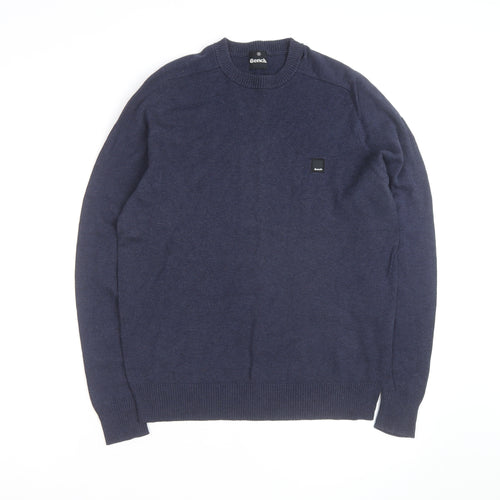 Bench Men's Blue Cotton Blend Crew Neck Jumper Size S