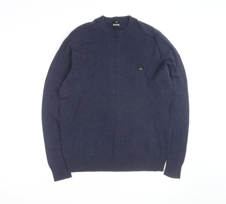 Bench Men's Blue Cotton Blend Crew Neck Jumper Size S