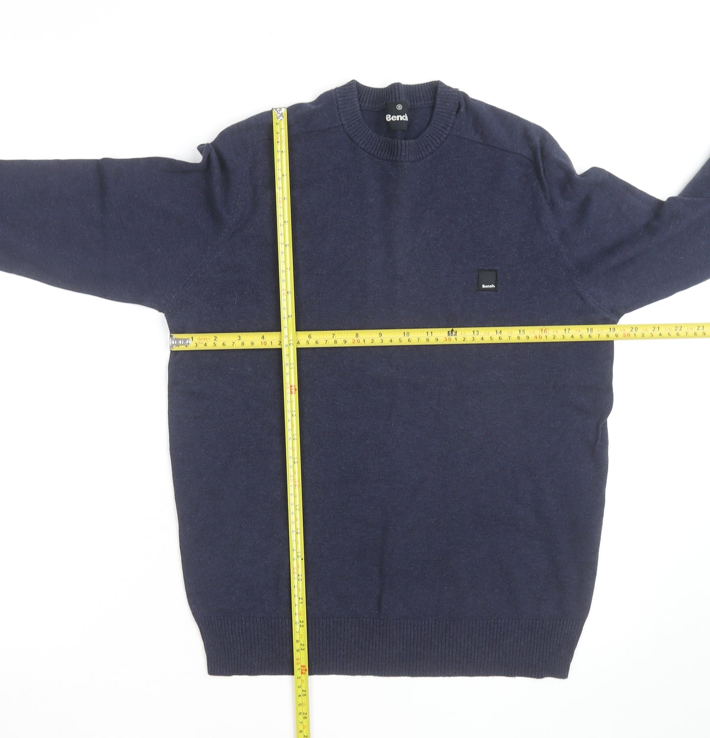 Bench Men's Blue Cotton Blend Crew Neck Jumper Size S