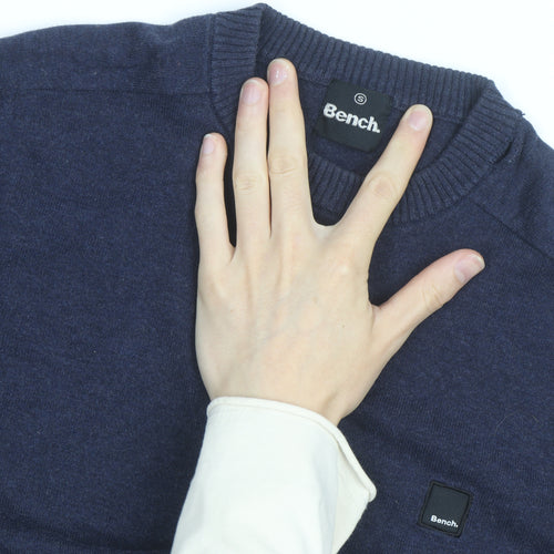 Bench Men's Blue Cotton Blend Crew Neck Jumper Size S