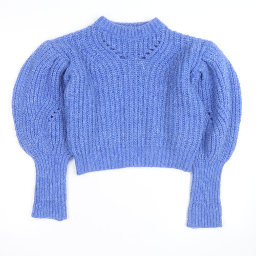 PrettyLittleThing Women Blue Chunky Knit Puff Sleeve Jumper XS