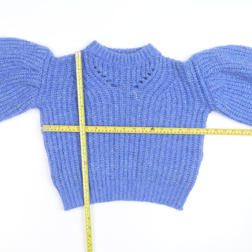 PrettyLittleThing Women Blue Chunky Knit Puff Sleeve Jumper XS