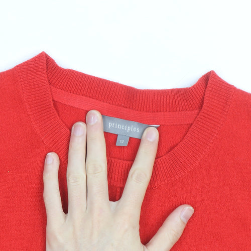 Principles Women's Red Crew Neck Long Sleeve Cotton Jumper Size 12