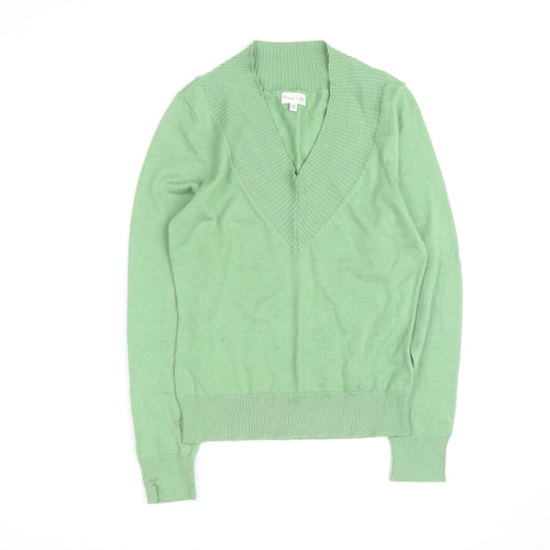 Phase Eight Women Green V-Neck Lambswool Jumper Size 12