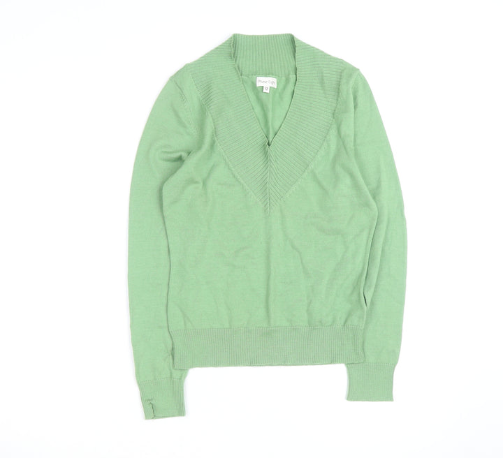 Phase Eight Women Green V-Neck Lambswool Jumper Size 12