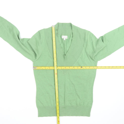 Phase Eight Women Green V-Neck Lambswool Jumper Size 12