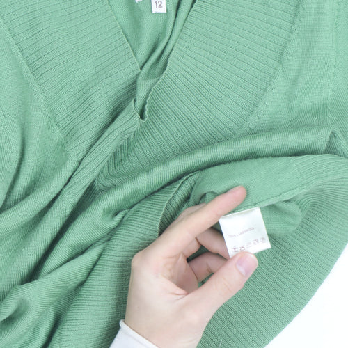Phase Eight Women Green V-Neck Lambswool Jumper Size 12