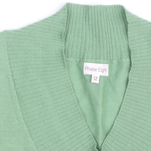 Phase Eight Women Green V-Neck Lambswool Jumper Size 12